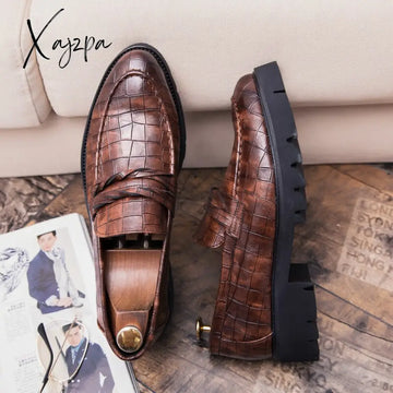 Xajzpa - Classic Crocodile Skin Oxfords Men Shoes Summer Casual Shoe Man Fit Wedding Party British